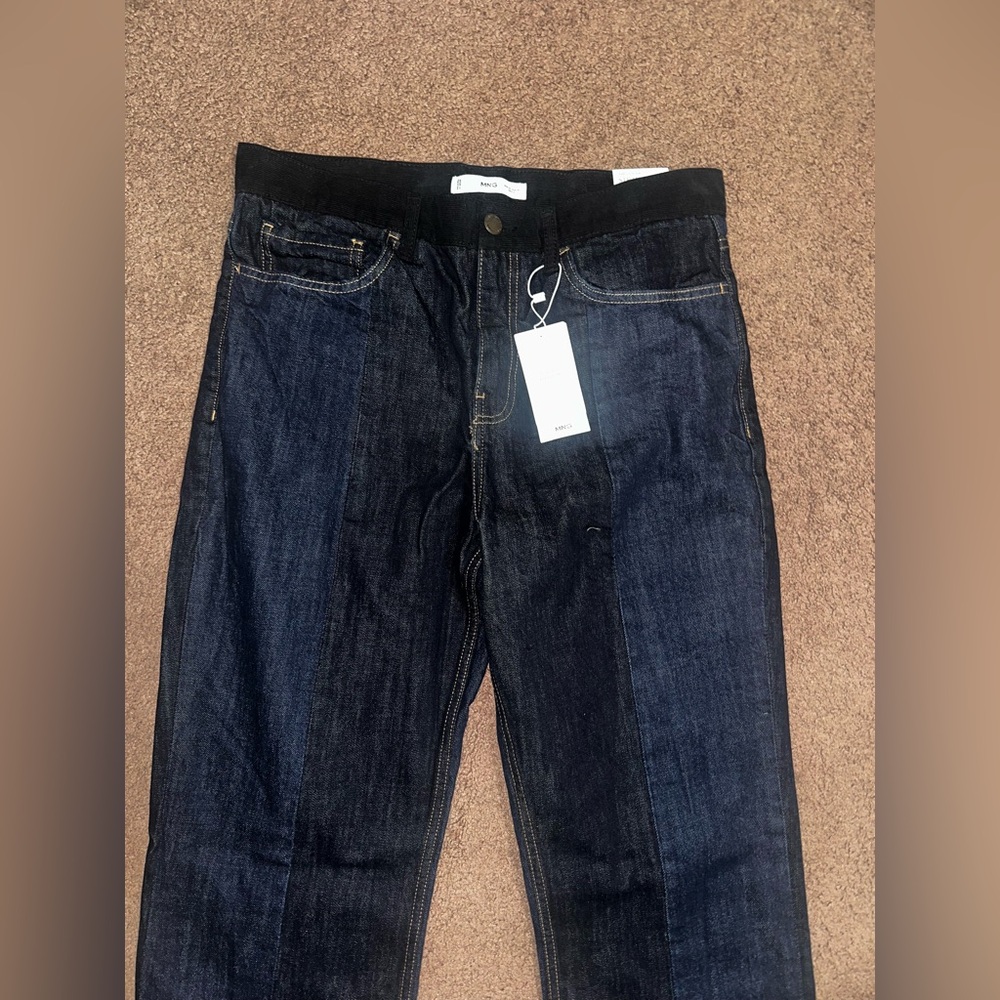 Mango two toned dark blue indigo denim straight leg jeans 100% cotton - Picture 5 of 8